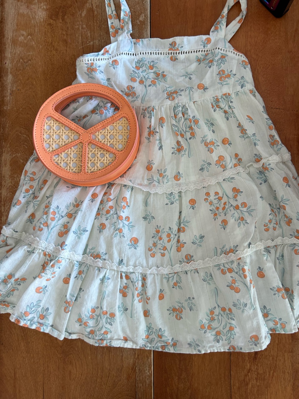 Rachel Zoe White Dress with Orange & Sage Floral Accents